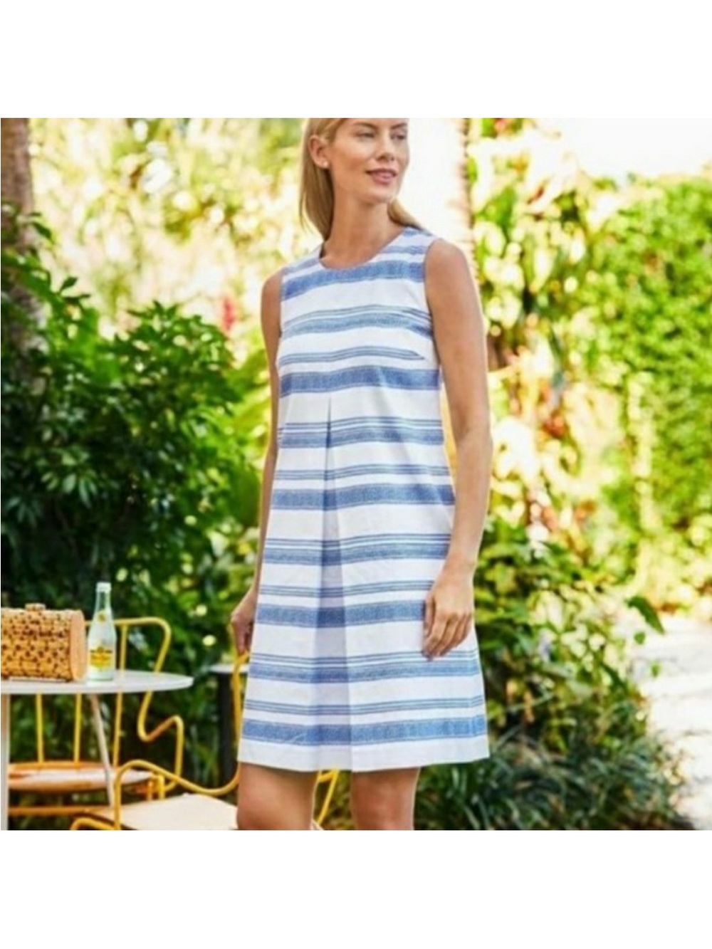 J. McLaughlin Tracy White & Blue Striped Sleeveless Shift Dress